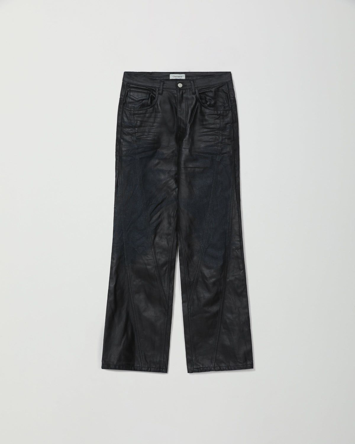 FLARED DENIM TROUSERS BLACK PU COATED