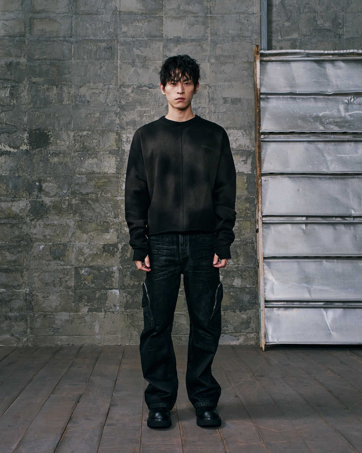 CARGO DENIM TROUSERS BLACK WAX FINISH