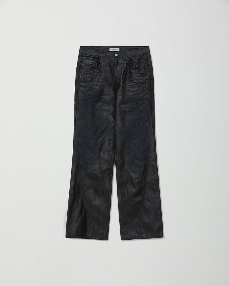 FLARED DENIM TROUSERS BLACK PU COATED