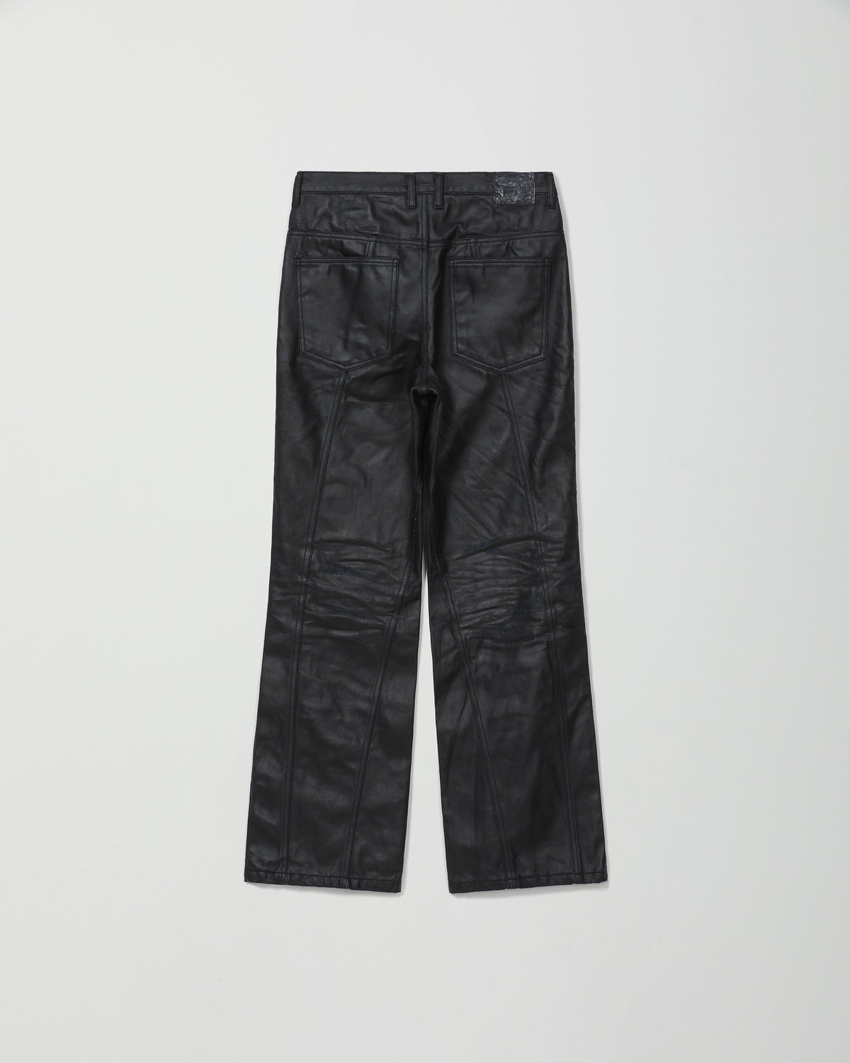 FLARED DENIM TROUSERS BLACK PU COATED