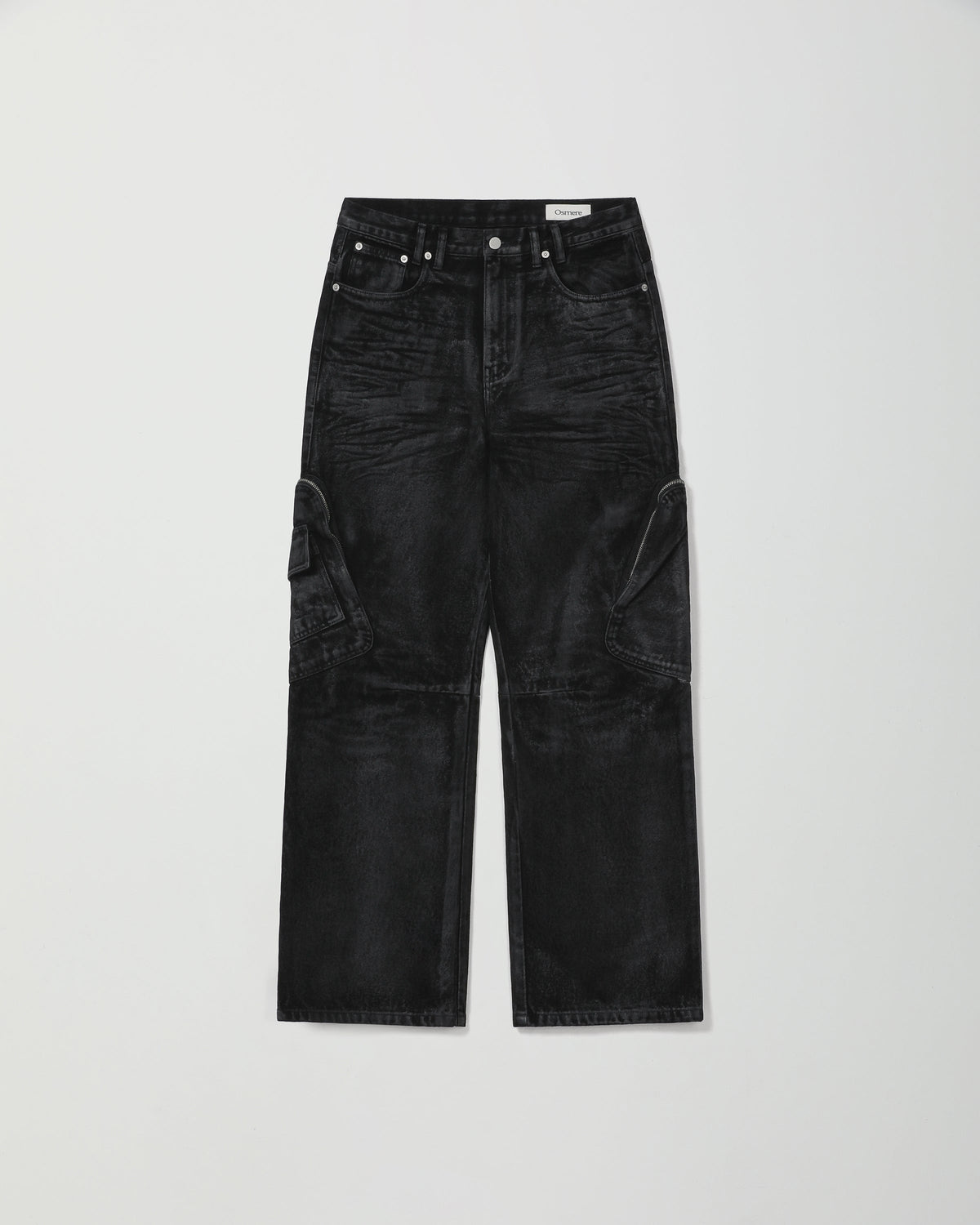 CARGO DENIM TROUSERS BLACK WAX FINISH