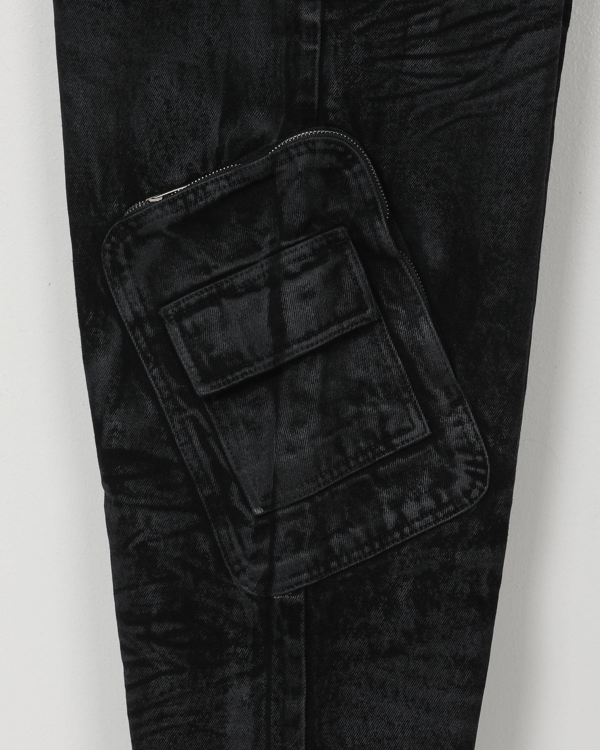 CARGO DENIM TROUSERS BLACK WAX FINISH